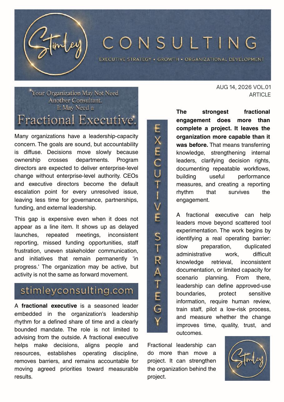 Preview of the Stimley Consulting fractional executive strategy article