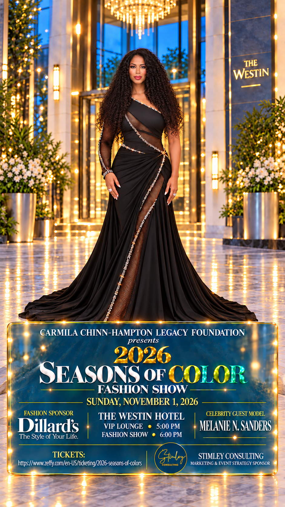 Melanie N. Sanders guest model flyer for the 2026 Seasons of Color Fashion Show